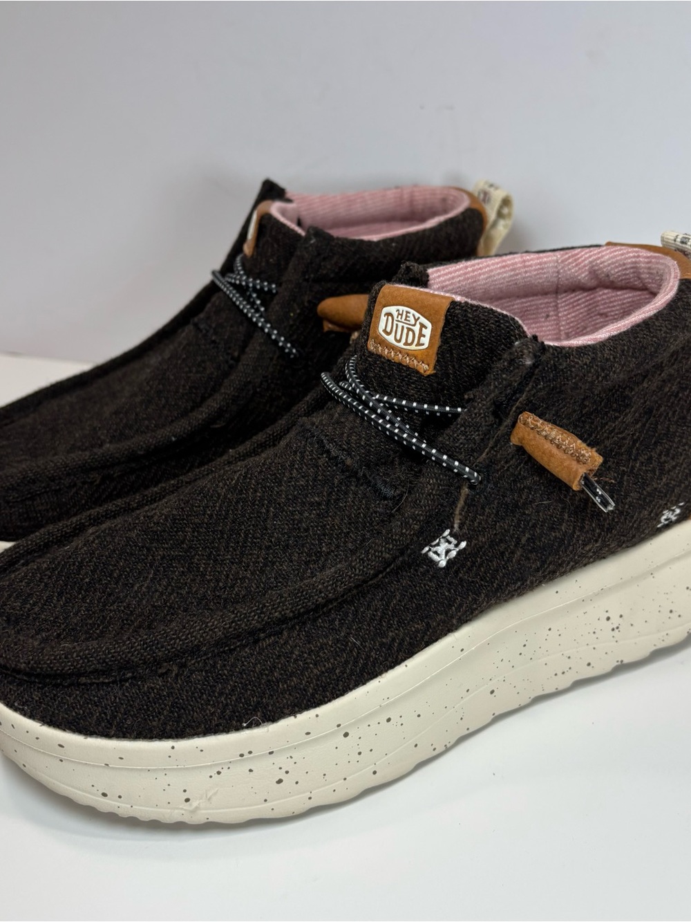 Hey Dude Wendy Peak Hi Womens 7 Black Pink Platform Slip On Chukka Boots Boho